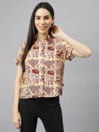 Valbone Women’s Maroon Modal Silk Printed Shirt