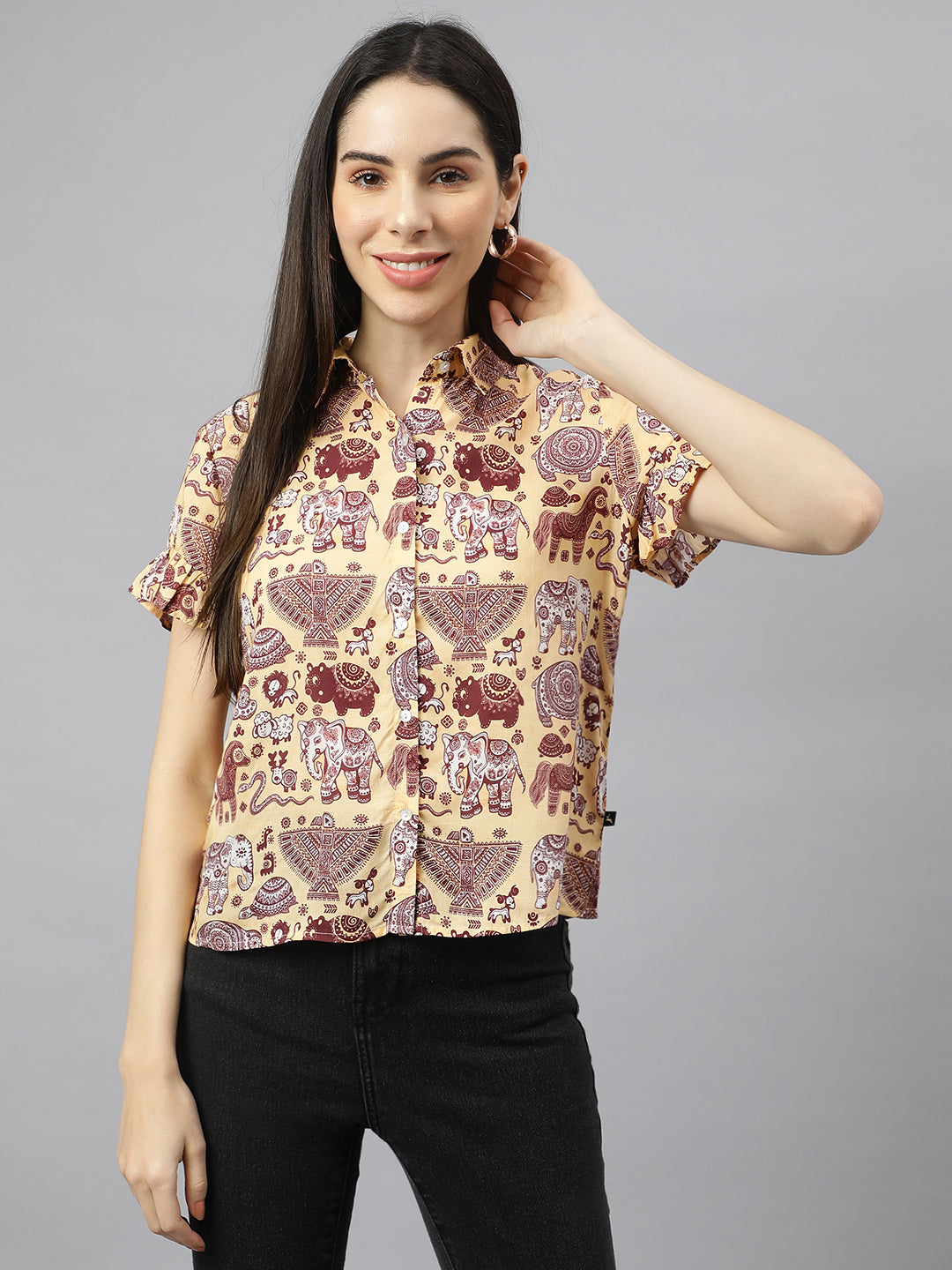Valbone Women’s Maroon Modal Silk Printed Shirt