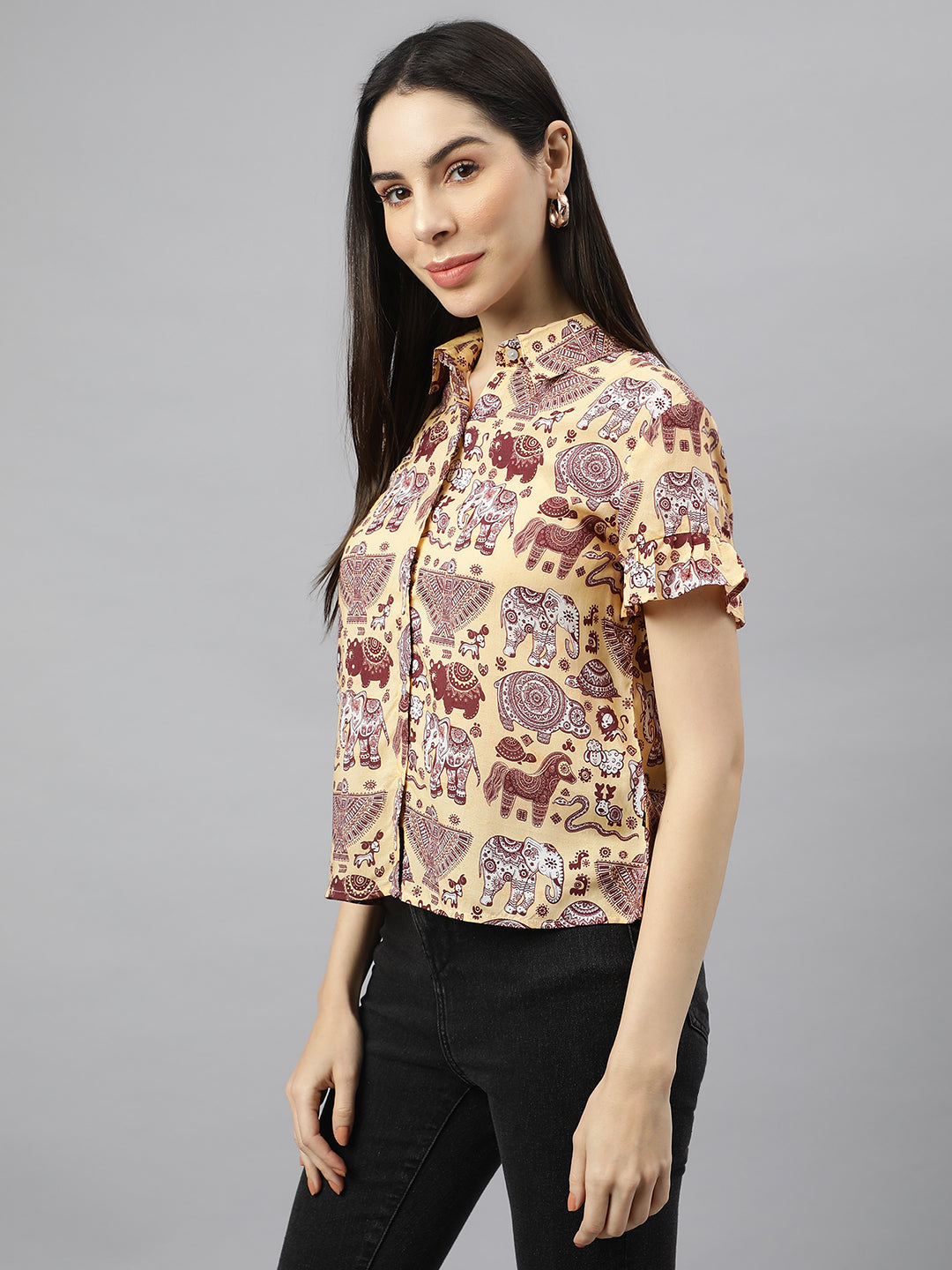 Valbone Women’s Maroon Modal Silk Printed Shirt