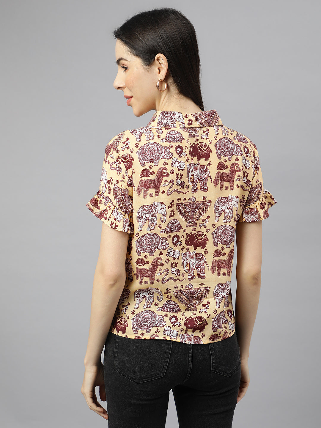 Valbone Women’s Maroon Modal Silk Printed Shirt