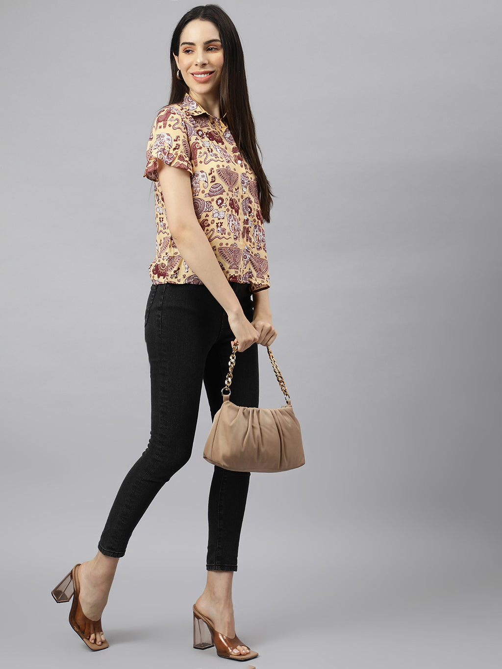 Valbone Women’s Maroon Modal Silk Printed Shirt