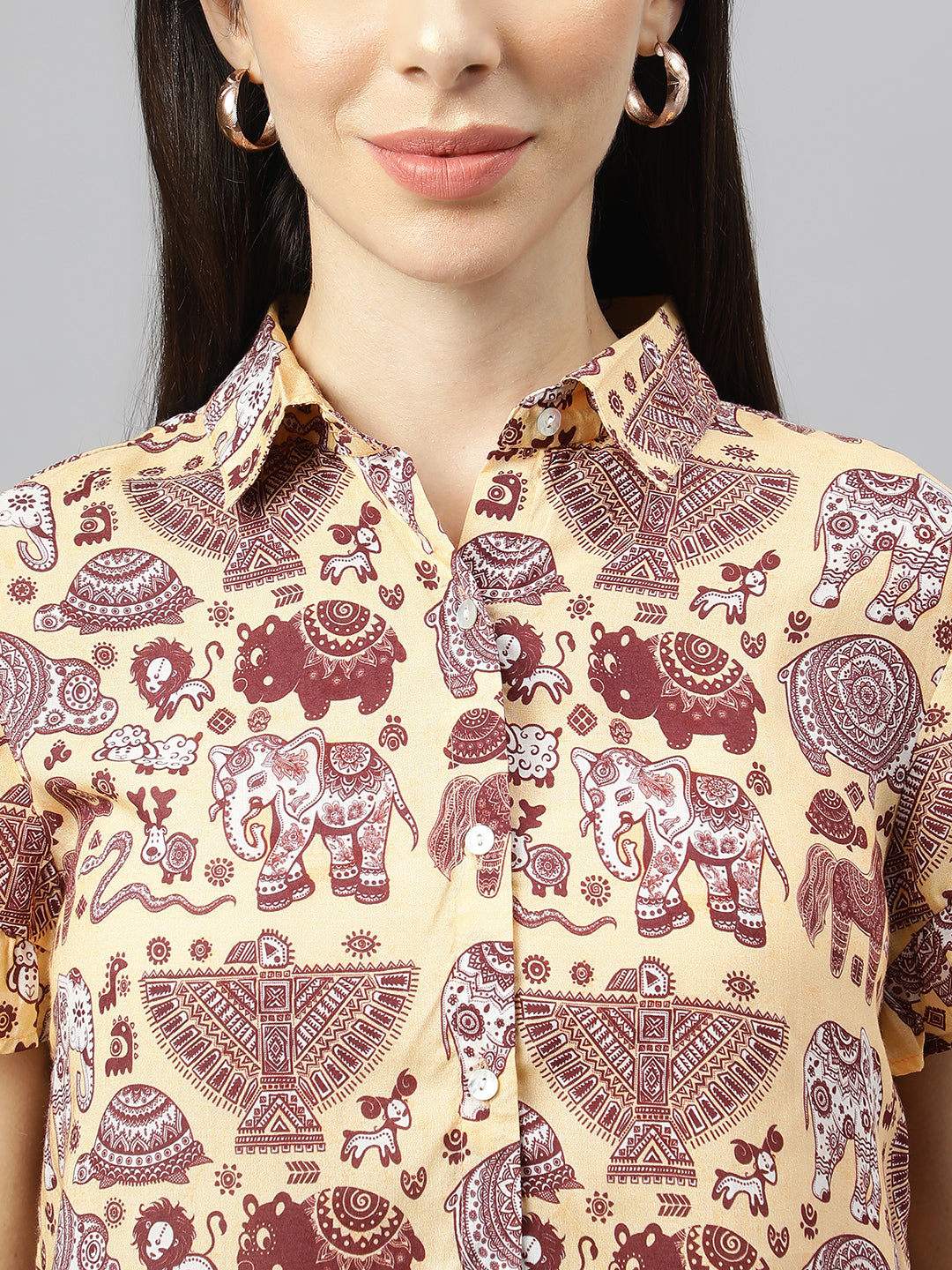 Valbone Women’s Maroon Modal Silk Printed Shirt